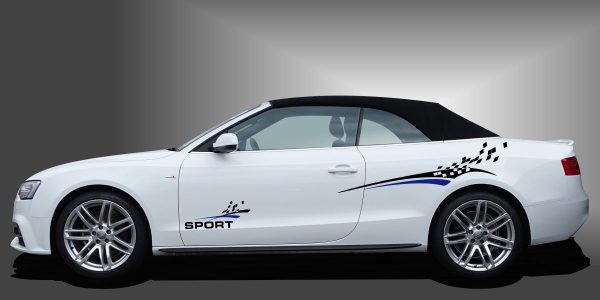 Autodekore Streifen in Schwarz und Blau auf weißem Audi A3 Cabrio