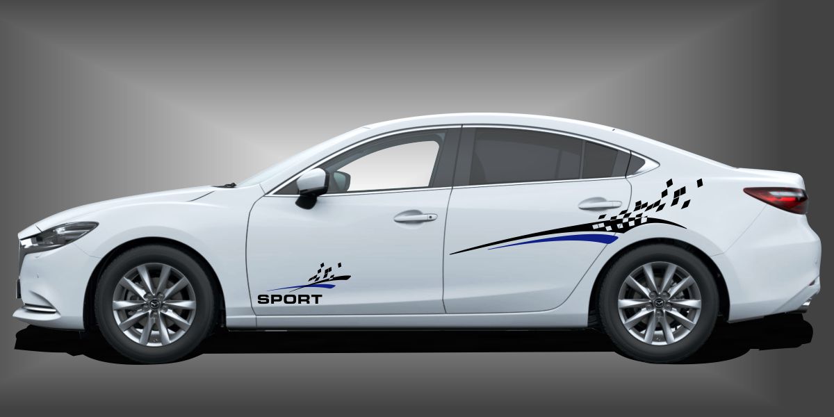 Autodesign in Schwarz und Blau auf weißem Mazda 6