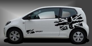 Autofolie Aufkleber in Schwarz auf weißem VW UP