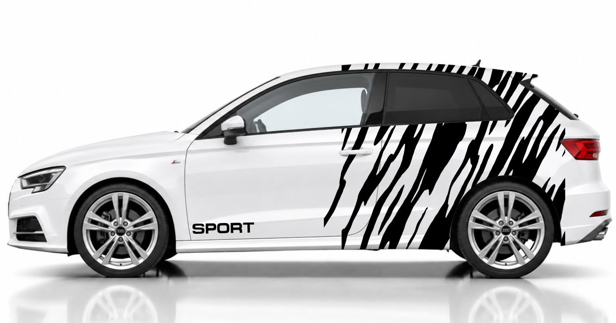 Autofolie Aufkleber Sticker in Schwarz auf einem weißen Audi A3 Sportback