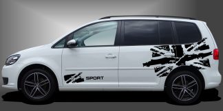 Autofolie Dekor in Schwarz auf weißem VW Touran