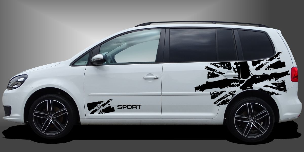 Autofolie Dekor in Schwarz auf weißem VW Touran