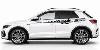 Autofolie Seitendekor in Schwarz auf einem weißen VW T-Roc