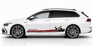 Autostreifen Car Sticker in Schwarz und Dunkelrot auf einem weißen Golf 8 Variant