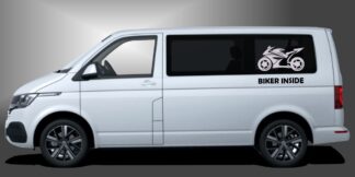 Biker Inside Aufkleber in Schwarz und Silber auf weißem VW T6