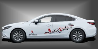 Blumen Aufkleber in Schwarz und Dunkelrot auf weißem Mazda 6