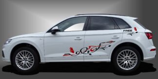 Blumen Sticker in Schwarz und Dunkelrot auf weißem Audi Q5