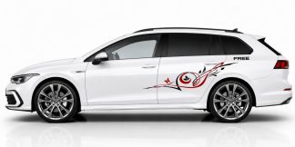 Blumenfolie Auto in Schwarz und Dunkelrot auf einem weißen Golf 8 Variant
