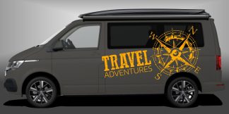 Bus Tuning als sportlicher und außergewöhnlicher Car-Sticker in Dunkelgelb auf dunkelgrauem VW T6