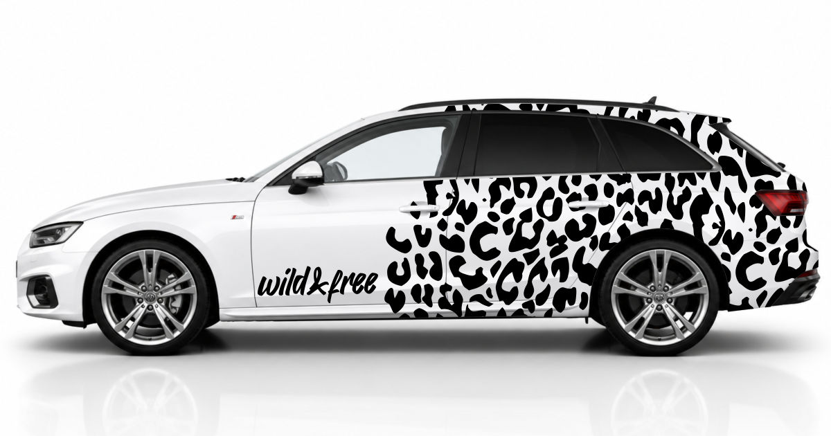 Camouflage Folierung in Schwarz auf einem weißen Audi A4 Avant