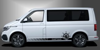 Camper Seitenstreifen Captain als sportliche, coole Autofolie in Schwarz auf weißem VW T6