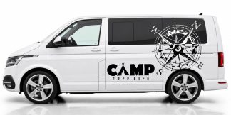 Camper Van Aufkleber in Schwarz und Weiss auf einem weißen VW T6