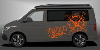 Camper Van Tuning als sportlicher, origineller Auto-Sticker in Orange auf dunkelgrauem VW T6