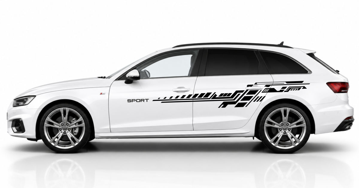 Car Design Folie in Schwarz auf einem weißen Audi A4 Avant