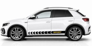 Car Sticker Aufkleber in Schwarz und Gelb auf einem weißen VW T-Roc