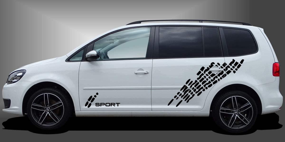 Car Sticker Aufkleber Tuning in Schwarz auf weißem VW Touran