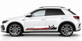 Car Sticker Auto Stickers in Schwarz und Dunkelrot auf einem weißen VW T-Roc