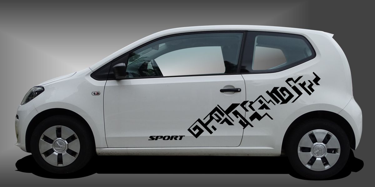 Car Sticker Auto Tattoo in Schwarz auf weißem VW UP