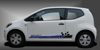 Car Sticker Autostreifen in Schwarz und Blau auf weißem VW UP