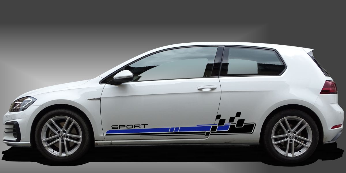 Car Sticker Car Stripes in Schwarz und Blau auf weißem VW Golf 7
