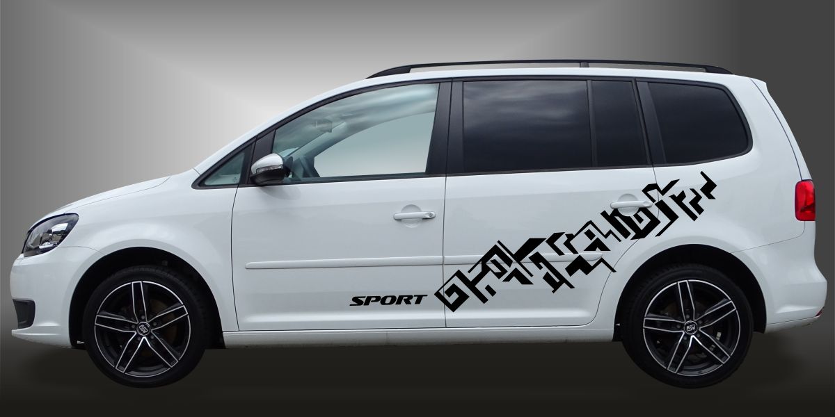 Car Sticker Car Tatoo in Schwarz auf weißem VW Touran
