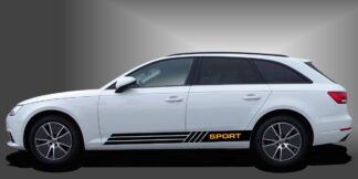 Car Sticker Dekorfolie in Schwarz und Dunkelgelb auf weißem Audi A4 Avant