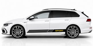 Car Sticker Dekorfolie in Schwarz und Gelb auf einem weißen Golf 8 Variant