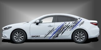 Car Sticker in Schwarz und Blau auf weißem Mazda 6