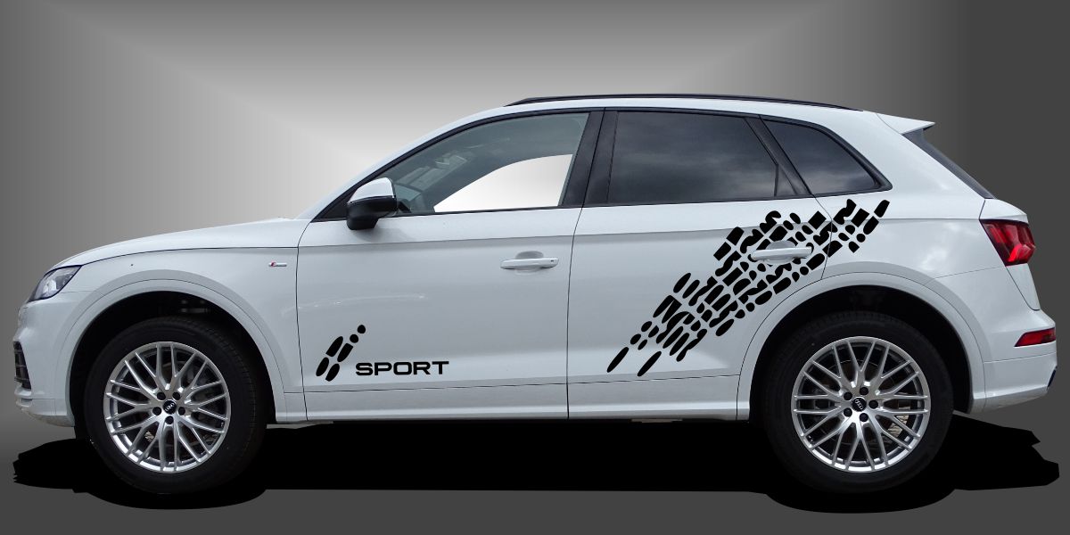Car Sticker Streifen Dekor in Schwarz auf weißem Audi Q5