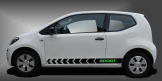 Car Sticker Streifen in Schwarz und Giftgrün auf weißem VW UP