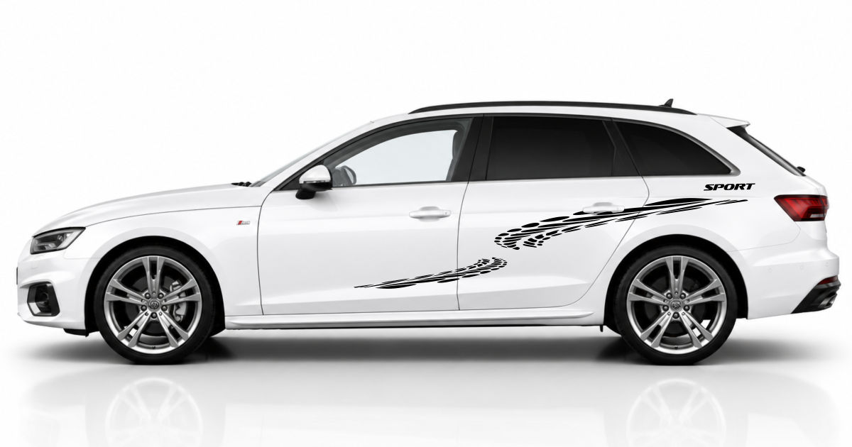 Car Sticker Style in Schwarz auf einem weißen Audi A4 Avant