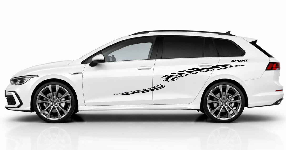 Car Sticker Style in Schwarz auf einem weißen Golf 8 Variant