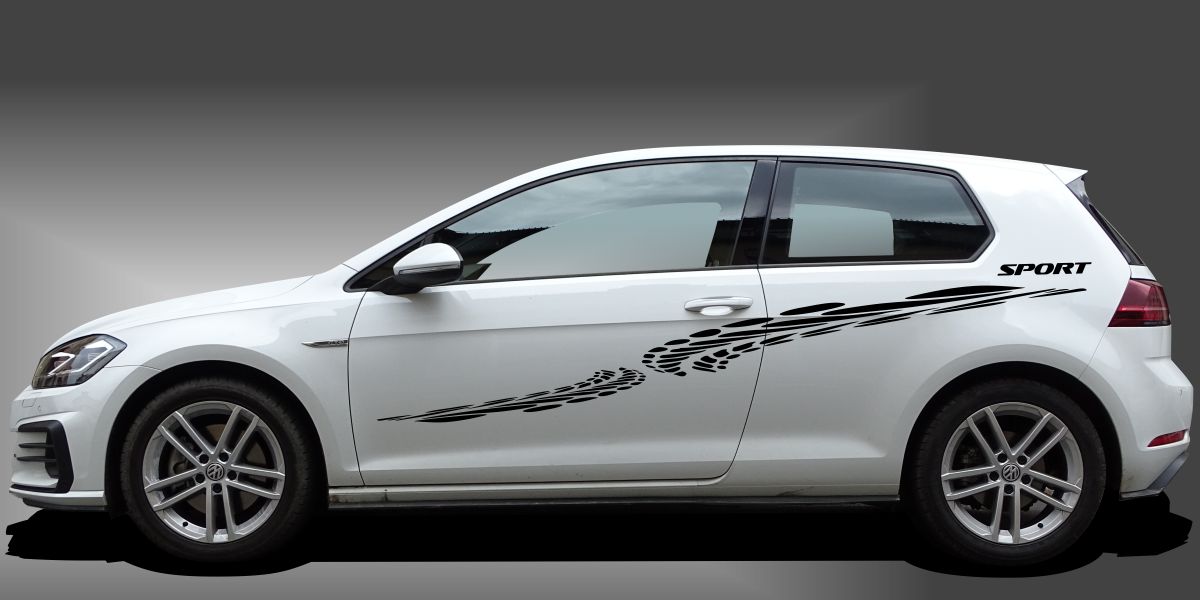 Car Sticker Tatoo in Schwarz auf weißem VW Golf 7