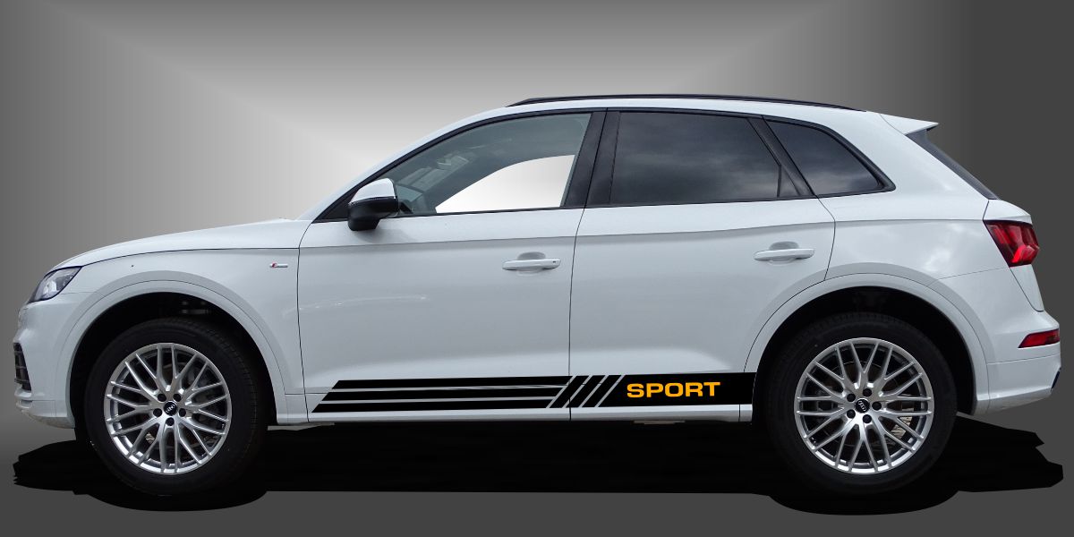 Car Sticker Tuning Aufkleber in Schwarz und Dunkelgelb auf weißem Audi Q5