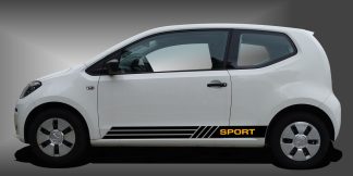 Car Sticker Tuningaufkleber in Schwarz und Dunkelgelb auf weißem VW UP