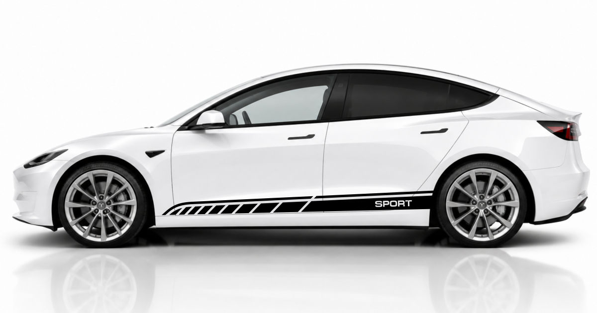 Car Stickers Aufkleber in Schwarz auf einem weißen Tesla Model 3
