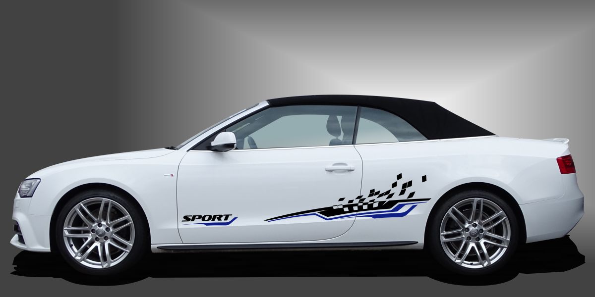 Car Stickers Auto Tattoo in Schwarz und Blau auf weißem Audi A3 Cabrio