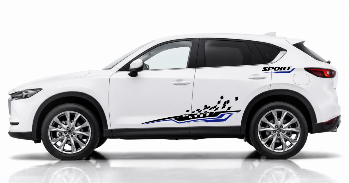 Car Stickers Car Design in Schwarz und Blau auf einem weißen Mazda CX-5