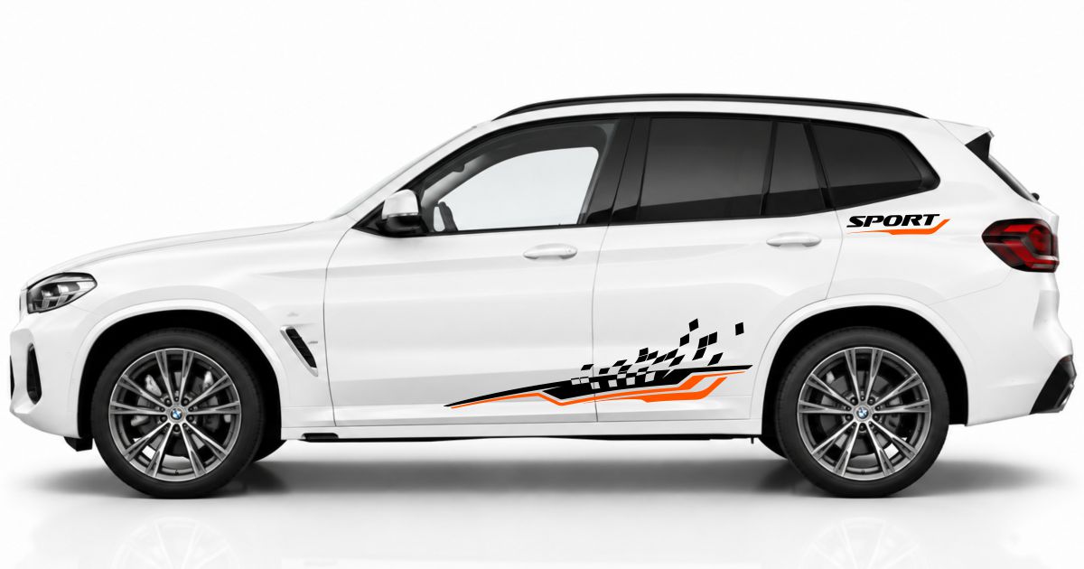 Car Stickers Car Design in Schwarz und Orange auf einem weißen BMW X3