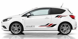 Car Stickers in Schwarz und Dunkelrot auf einem weißen Opel Corsa