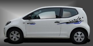 Car Stickers Seitenstreifen in Schwarz und Blau auf weißem VW UP