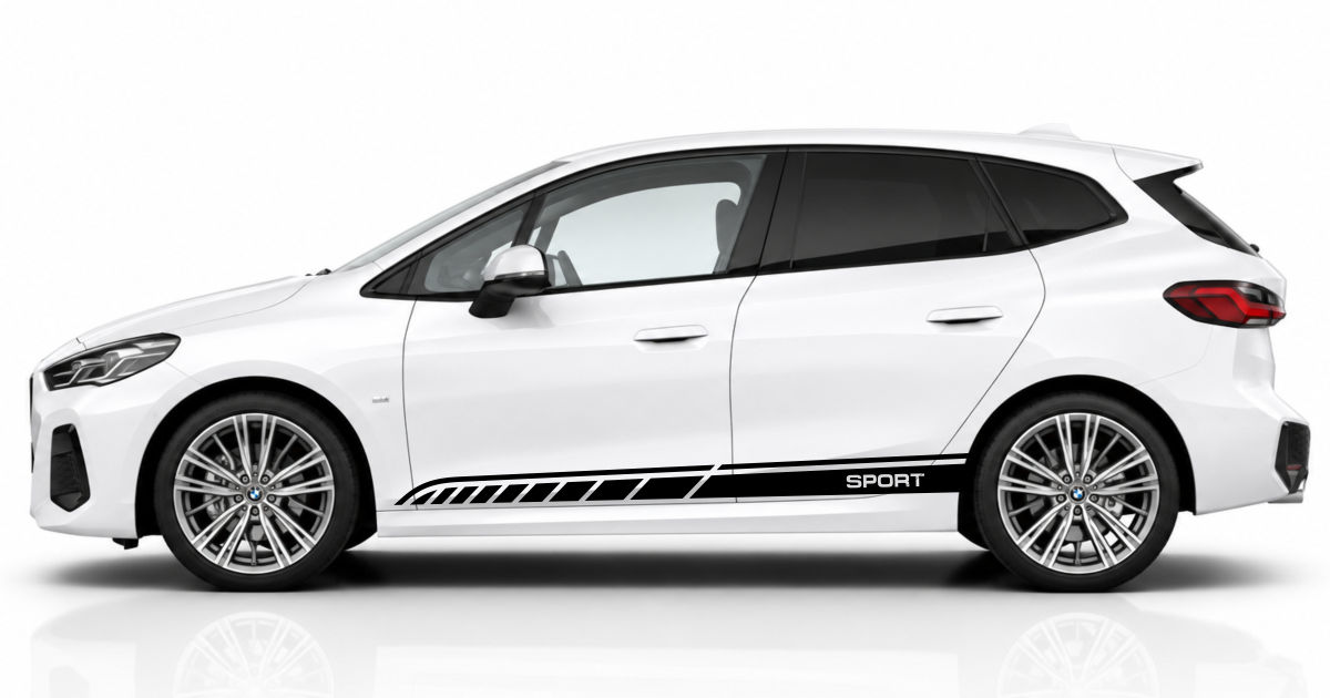Car Stickers Streifen in Schwarz auf einem weißen BMW 2er Active Tourer