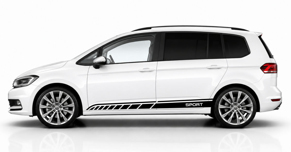 Car Stickers Streifen in Schwarz auf einem weißen VW Touran