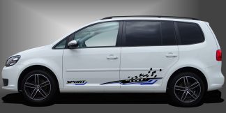 Car Stickers Tuning Aufkleber in Schwarz und Blau auf weißem VW Touran