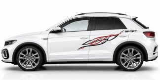Car Tattoo in Schwarz und Dunkelrot auf einem weißen VW T-Roc