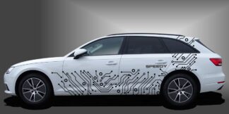 Car Tuning Sticker als sportlicher und kreativer Zierstreifen in Schwarz auf weißem Audi A4 Avant