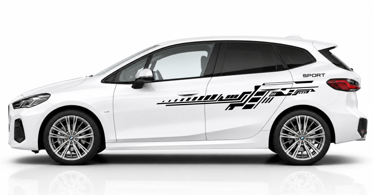 Cardesign Folie in Schwarz auf einem weißen BMW 2er Active Tourer
