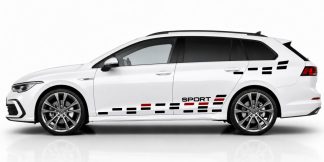 Cardesign in Schwarz und Dunkelrot auf einem weißen Golf 8 Variant