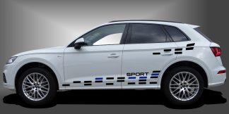 Carsticker als sportlicher und ausgefallener Autoaufkleber in Schwarz und Blau auf weißem Audi Q5