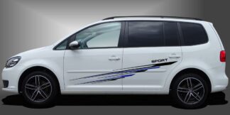 Decal Auto in Schwarz und Blau auf weißem VW Touran